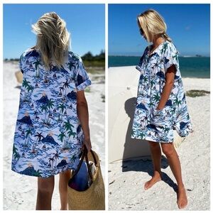 Emerson Fry Baja Organic Cotton Tasseled Caftan Cover Up Tropics Print One Size